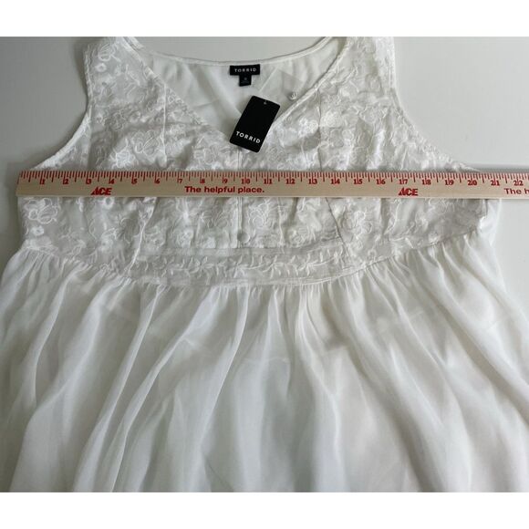 Torrid Size 0 L 12 Chiffon Embroidered Peplum Top Sheer Lace White Babydoll - Picture 7 of 9